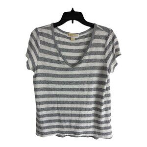 Michael Kors Womens Shirt Gray Size Medium Linen Blend V Neck Knit Tee V Neck